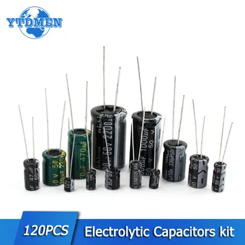 120 бр./лот от 50 Алуминиеви електролитни кондензатори 1 icf-2200 icf електролитни кондензатори 15 стойности САМ електронен комплект 1 icf 2,2 icf 3,3 на icf 0