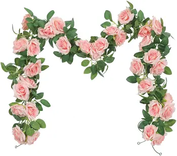 2 Опаковки 7,2 метра Изкуствени Фалшиви цветове на Рози Венец Лозя Окачени на Копринени Цветя за Външно Вътрешно Сватбена Стенни Декорации Спалня