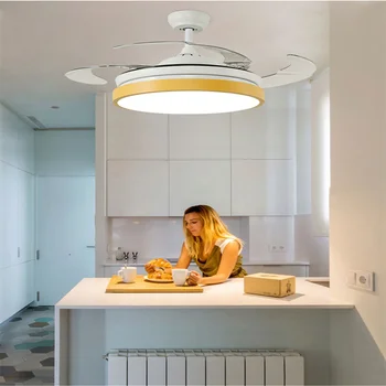 2018 нов 42-инчов Модерен Невидим Вентилатор осветява Акрилен Лист LED Вентилатор на Тавана 110/220 Безжичен контрол вентилатор на тавана светлина