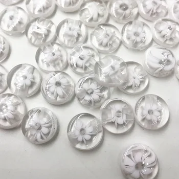 50шт 14 мм цвят на бяло цвете Пластмасови Копчета шевни/апликация/занаят PZ11 0