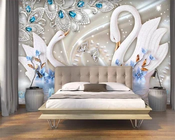 Beibehang Потребителски домашни фон на стените, 3d тапети Европейската лукс Диамантена цвете подводен лебед ТЕЛЕВИЗИЯ фон стенни тапети