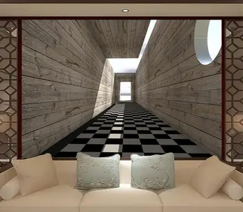 beibehang потребителски тапети снимка пространство тунел дървена дъска разширяването на пространството, стенопис декорация на дома, карикатура спалня 3d тапети 0