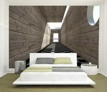 beibehang потребителски тапети снимка пространство тунел дървена дъска разширяването на пространството, стенопис декорация на дома, карикатура спалня 3d тапети 2