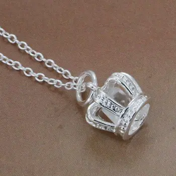 P162 модни бижута верига necklaceSilver покритие медальон Инкрустиран камък от короната висулка / bg - bncakejasv