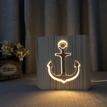 USB нощна лампа Светодиодна Настолна Лампа Креативна Лодка с Котва Дървена Настолна Лампа за Момчета И Момичета, Детски Лампа За Спални лека нощ Коледни Подаръци