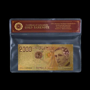 WR Италия 2000 Лири Златна Банкнота с Пластмасова Рамка Coa Евро на Фалшиви Парични Банкноти Доларови Банкноти Подпори Паричен Подарък за Спомен
