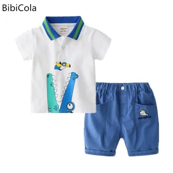 детски комплект плажни дрехи за момчета, комплект летни дрехи за деца, модна тениска с анимационни герои + шорти, спортен костюм от 2 теми за момчета от 2 до 6 години