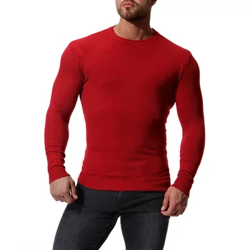 Есента Мъжки Пуловер Однотонного Цвят, Оборудвана, С Дълъг Ръкав, Мъжки Възли На Долните Пуловери