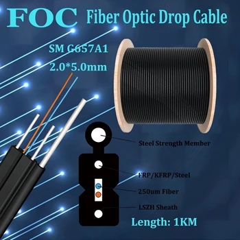 Кабел падане ФТТХ с кабел от оптични влакна Г657А1 ОС1 1000м стомана елемент однорежимным симплексным на открито, 1КМ 0