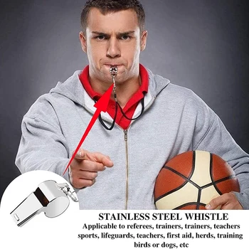 Комплект от 8 свистков от неръждаема стомана, силен тренировъчен съдийски сигнал на съдията с шнурком - За спортни баскетболни футболни треньори 1