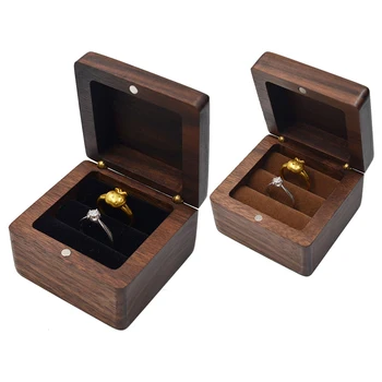 Луксозна Кутия с Двоен Пръстен от орехово дърво, Висококачествена Опаковка За Съхранение на Бижута