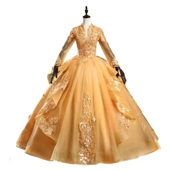 луксозно златно сърце във формата на сърце отзад бродерия с мъниста бална рокля рокля от Епохата на Възраждането рокля на кралица Викторианската епоха / Marie Antoinette Belle