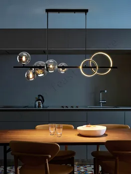 Модерен ресторант led полилей осветление Скандинавски творчески стъклена топка черен дългият висящ лампа ресторант бар кафе Окачен Лампа
