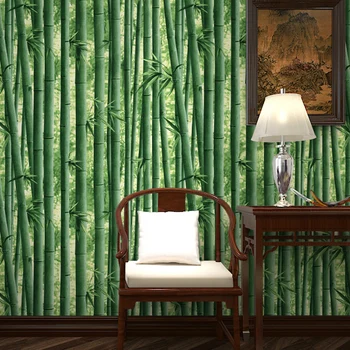 Модерен стил на хола разтегателен фон от естествен зелен бамбук, тапети 5.3m2