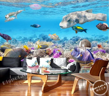Обичай голям стенопис 3D, красив коралов пейзаж със синьо морското дъно, тапети за стените на хола, диван, телевизор, тапети за спалнята