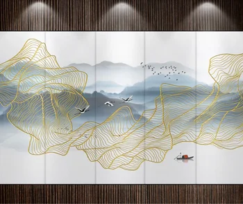 Потребителски стенни тапети 3D нова китайска ръчно рисувани абстрактна линия мастило пейзаж на фона стенни декоративна живопис 0