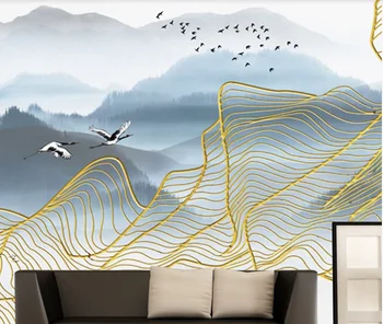 Потребителски стенни тапети 3D нова китайска ръчно рисувани абстрактна линия мастило пейзаж на фона стенни декоративна живопис 1