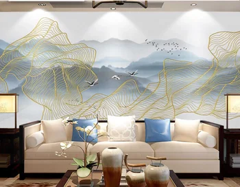 Потребителски стенни тапети 3D нова китайска ръчно рисувани абстрактна линия мастило пейзаж на фона стенни декоративна живопис 2