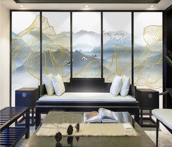 Потребителски стенни тапети 3D нова китайска ръчно рисувани абстрактна линия мастило пейзаж на фона стенни декоративна живопис 4