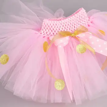 Розова Пищната пола-пакет за момичета, Костюм, Златен Грах за Кръщаване на Новородени, Деца от 1-ви Рожден Ден, Тюлевая Пола Принцеса от 0 до 6 години, Торта 3