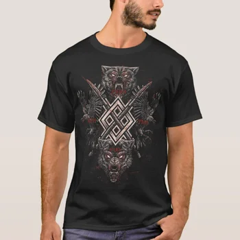 Скандинавска Митология Един Враните и Вълците Viking Тениска С Къс Ръкав Ежедневната Мъжка Тениска от 100% Памук Кръгло деколте Размер S-3XL