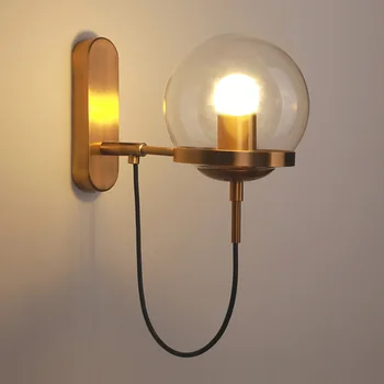 Скандинавски Стъклена Топка, с монтиран на стената Лампа E27 Ретро Стенен Лампа за Дневна Ресторанта Прост Хотелска Спални Нощна Лампа за Вътрешно Осветление