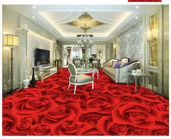 Фото тапет за пол 3d стереоскопични 3D рози хол и спалня на теракот, PVC, водоустойчив етаж