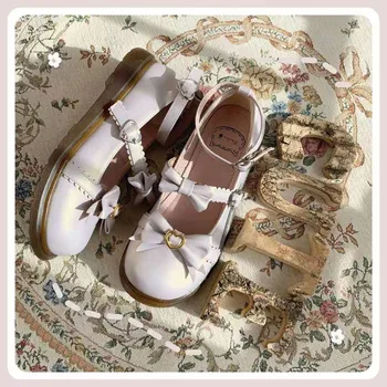 Японската скъпа студентски обувки в стил лолита в ретро стил с кръгла пръсти, удобни дамски обувки, сладък лък, односложная обтегач, кавайная обувки, loli cos 5